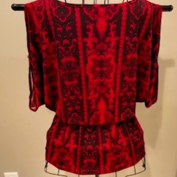 JENNIFER LOPEZ BLACK/RED CINCH WAIST TOP - Picture 4 of 8